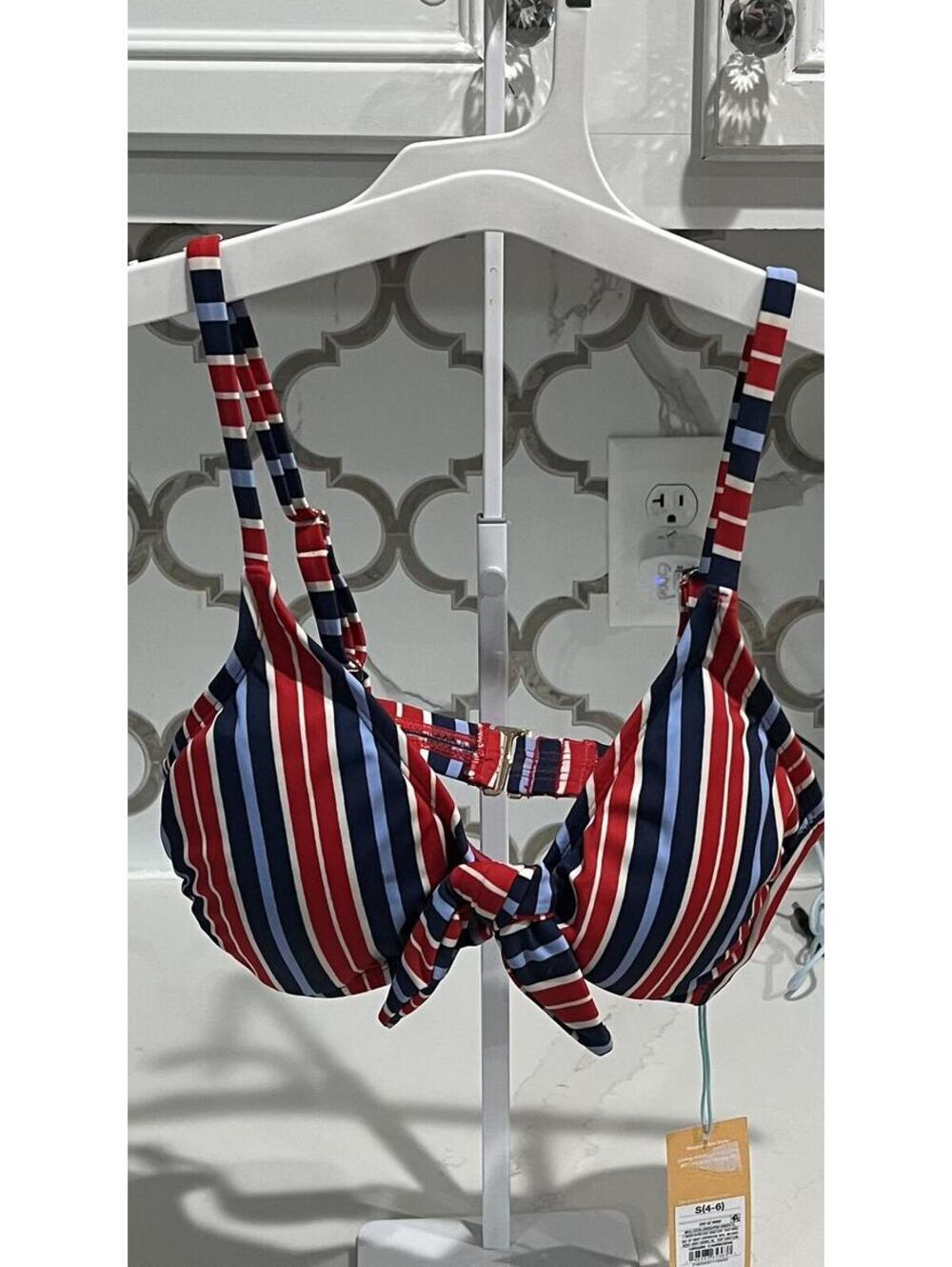 Kona Sol - Women's Striped Tie-Front Bralette Bikini Top - Multicolor -S(4-6)